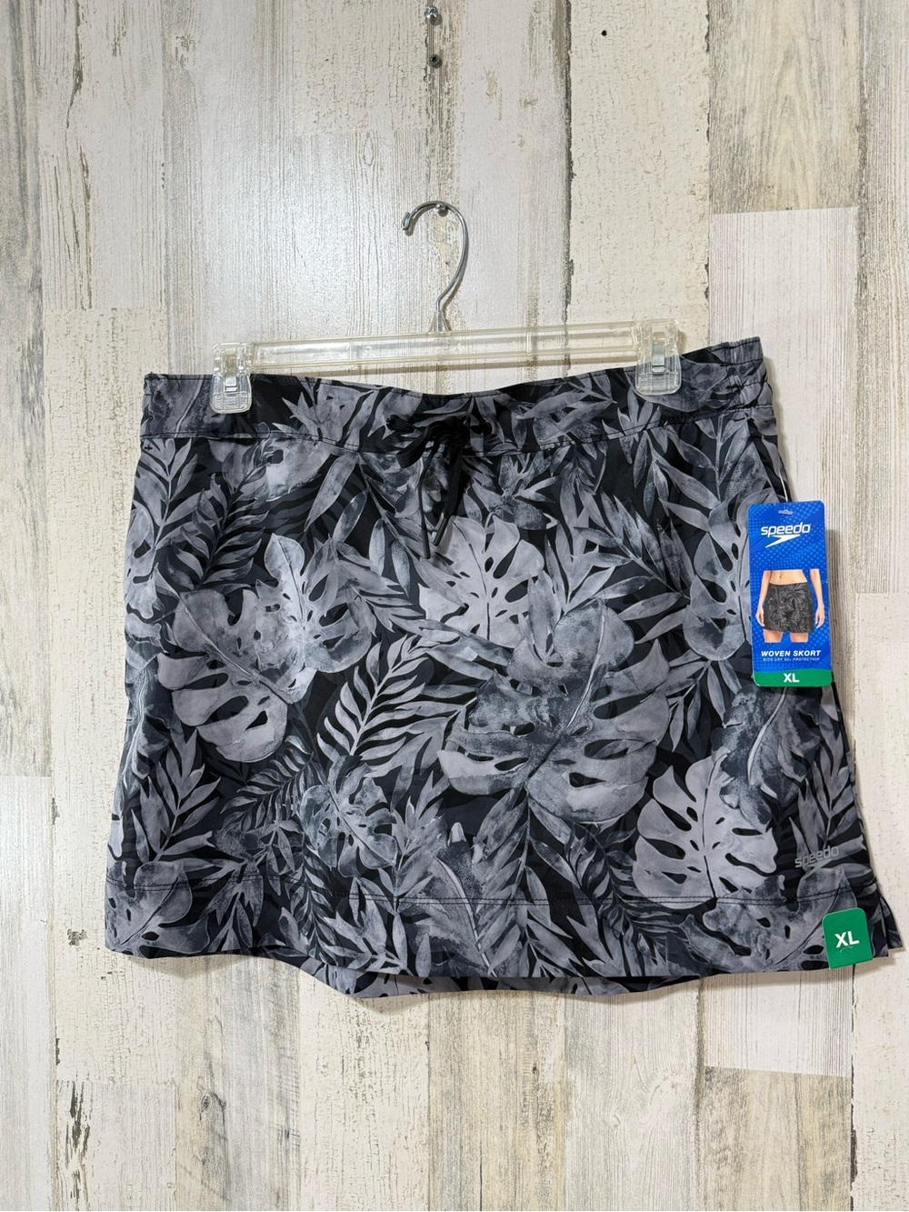 Speedo Black Swim Skort with Gray Patterned Waistband - Picture 1 of 12
